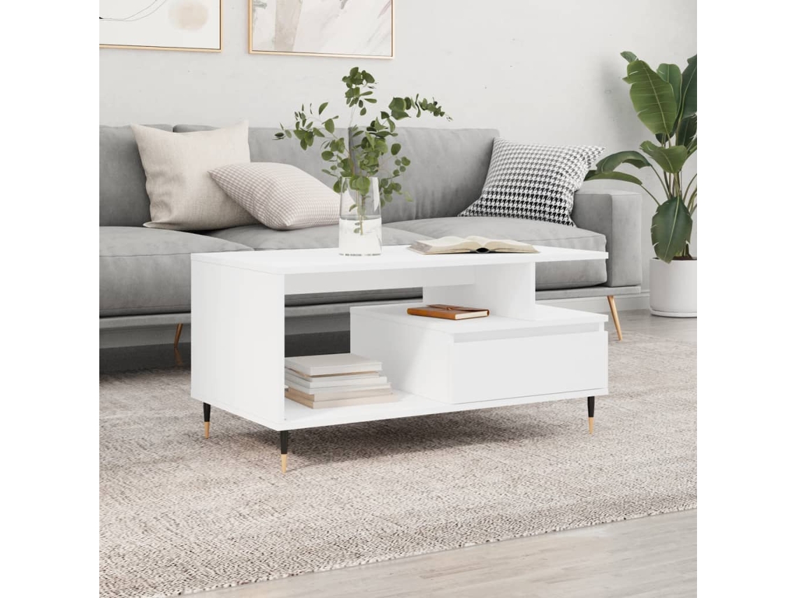 Mesa de Centro Derivados Madeira Branco MAISON EXCLUSIVE (90x49x45 cm)