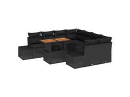 Conjunto 9 Conjunto De Jantar De Jardim Vidaxl Preto Vime Pe (100 X 55 X 73 Cm)