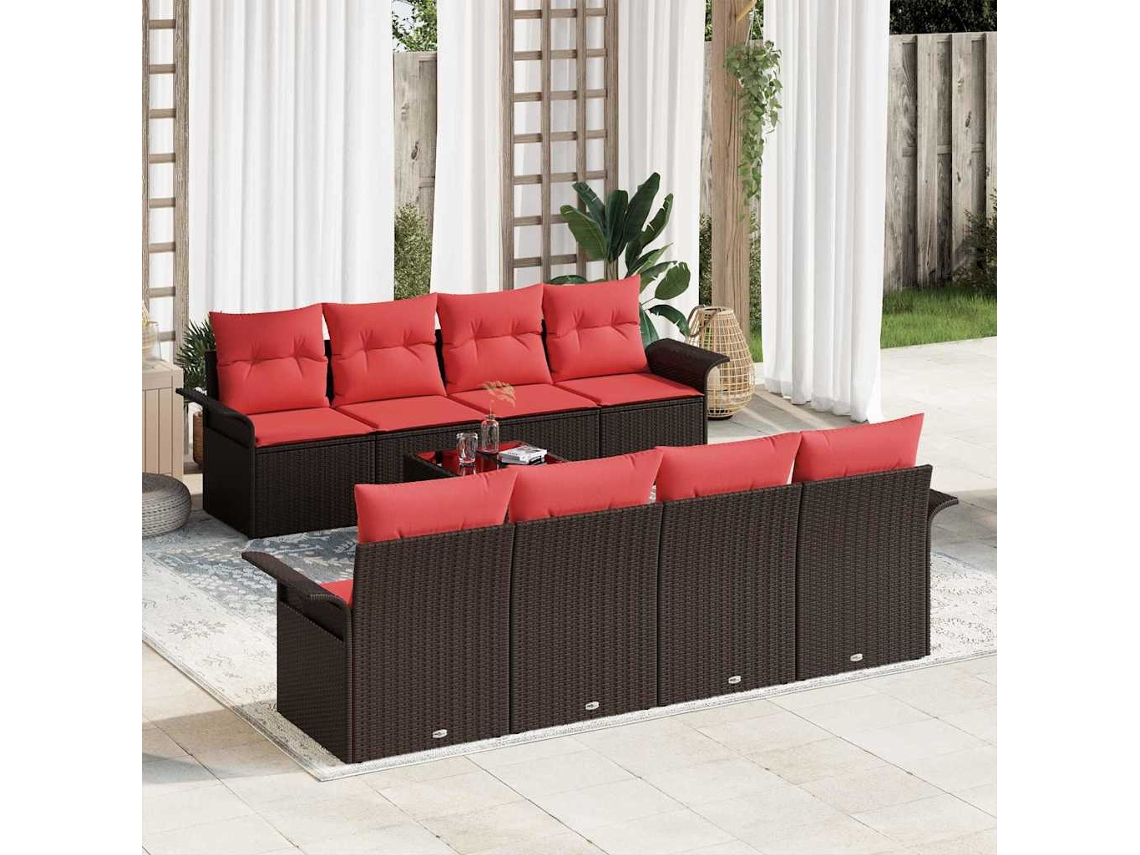 Vidaxl Conjunto De Sofá De Jardim 9 Unid. Castanho Vime Pe