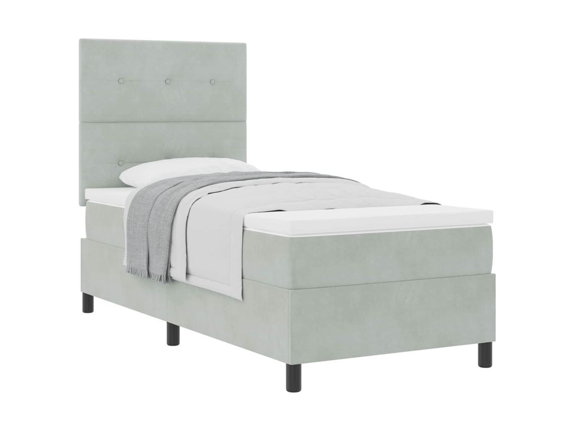 Cama De Solteiro | Camas Para Quarto | Cama Box Com Colchão Cinzento-claro 100 X 200 Cm Tecido