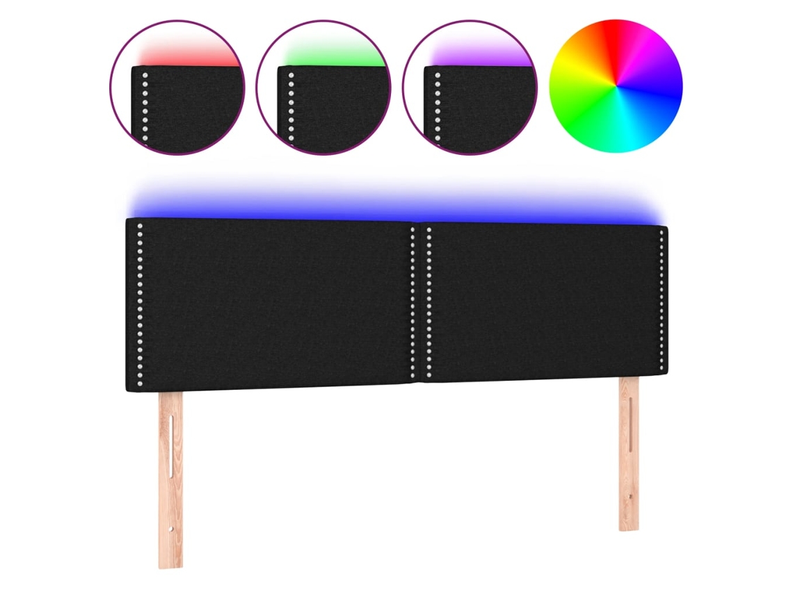 Cabeceira de cama SFUSHOS com luzes LED, em tecido, 144x5x78/88 cm, preta.