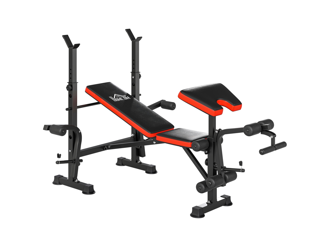 Banco De Pesos Multifuncional De Musculação Com Encosto Ajustável Suporte De Barras Para Fitness Treinamento Completo 105x150x112cm Preto