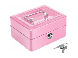 Caixa de Segurança de Aço com Fechadura, Mini Bolsa, Mini Bolsa de Aço, com 2 Chaves, para Dinheiro e Moedas em Grande Quantidade BRILVIBERA (rosa)
