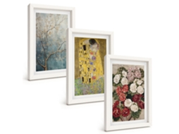 Composição De Quadros Na Parede Flores, Árvores, Pintura, Klimt Moldura Branca Imagens Para Um Quarto Infantil Espelharte (3 Peças 20x30 Cm)