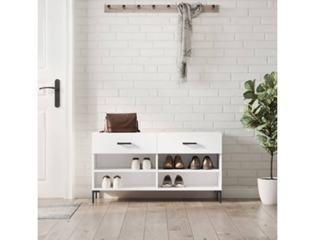 Banco Sapateira 102X35X55 Cm Derivados Madeira Branco Brilhante VIDAXL