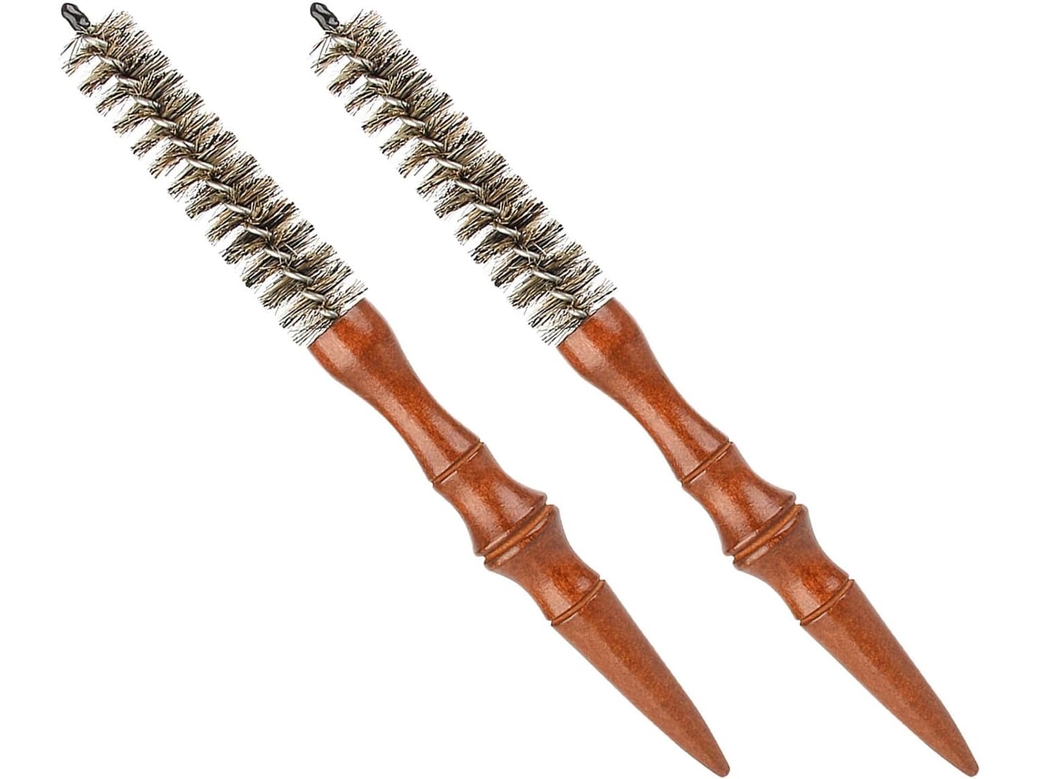 Magiclulu Mini Escovas Redondas De Madeira Com Cerdas Javali, Conjunto De 2-escovas Espirais Para Modelar Cabelos