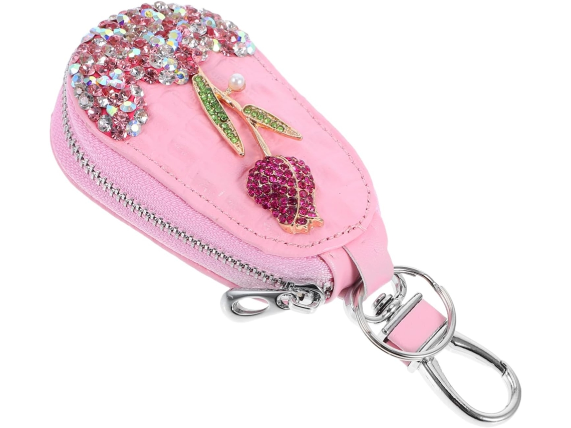 Capa Rosa Para Chave De Carro Com Design De Flor De Strass, Capa Elegante.