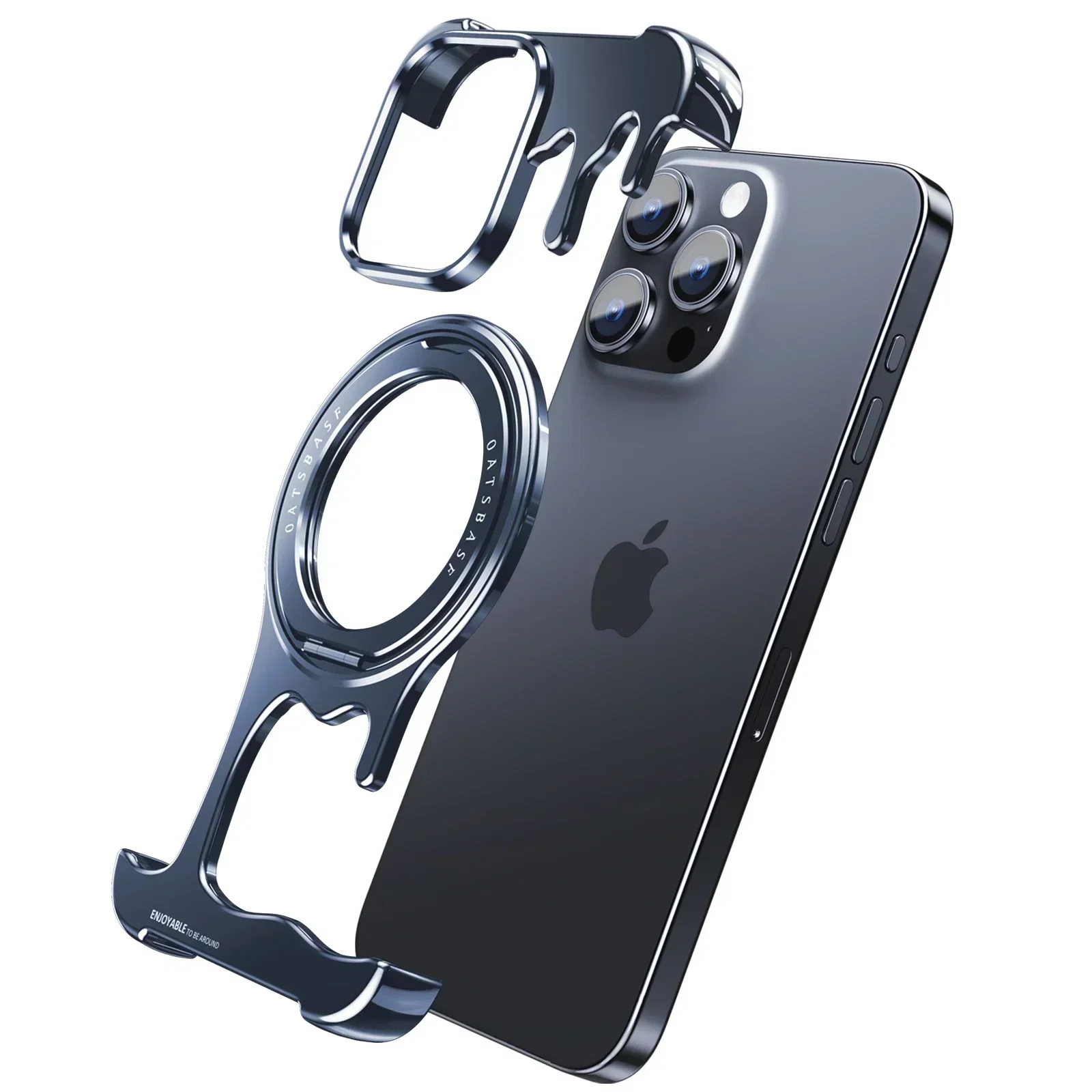 Capa Para Iphone 14 Pro Max (azul) Sem Moldura, Compatível Com Magsafe, Com Suporte De Anel Giratório 360°