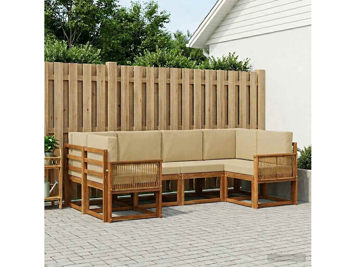 Vidaxl Conjunto De Sofás Para Exterior 6 Unid. Natural E Bege