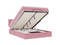 Estrutura de Cama Otomana com Colchão Veludo Rosa MAISON EXCLUSIVE (140x190 cm)