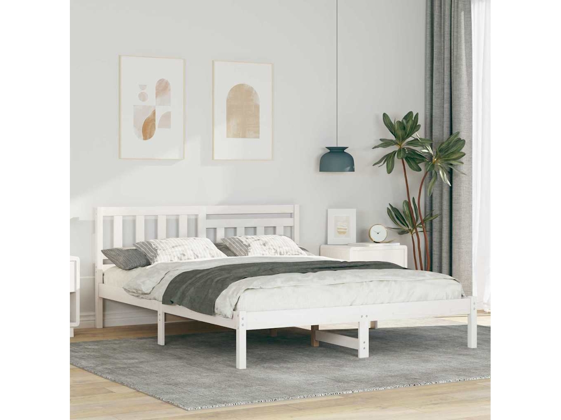 Vidaxl Estrutura Da Cama Com Cabeceira Branco 160 X 200 Cm