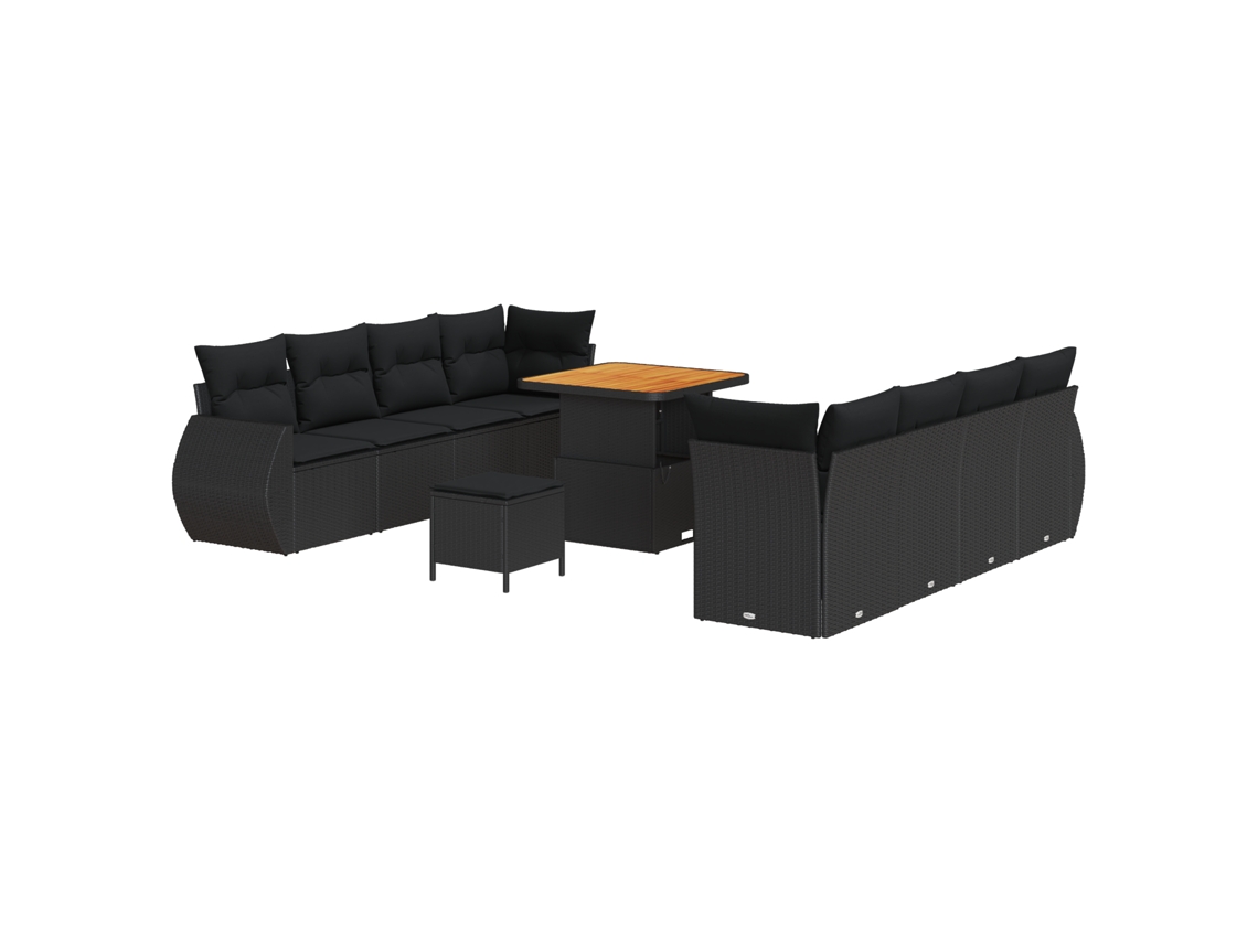 Conjunto 11 Conjunto De Sofá Modular Vidaxl Preto Vime Pe (80 X 80 X 71 Cm)
