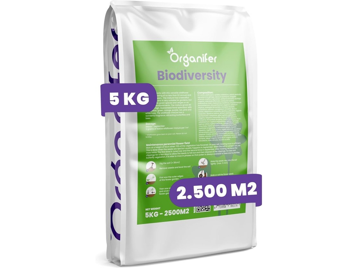 Mistura de Flores Silvestres Biodiversidade 62 Espécies 5 Kg para 2500 M2 ORGANIFER