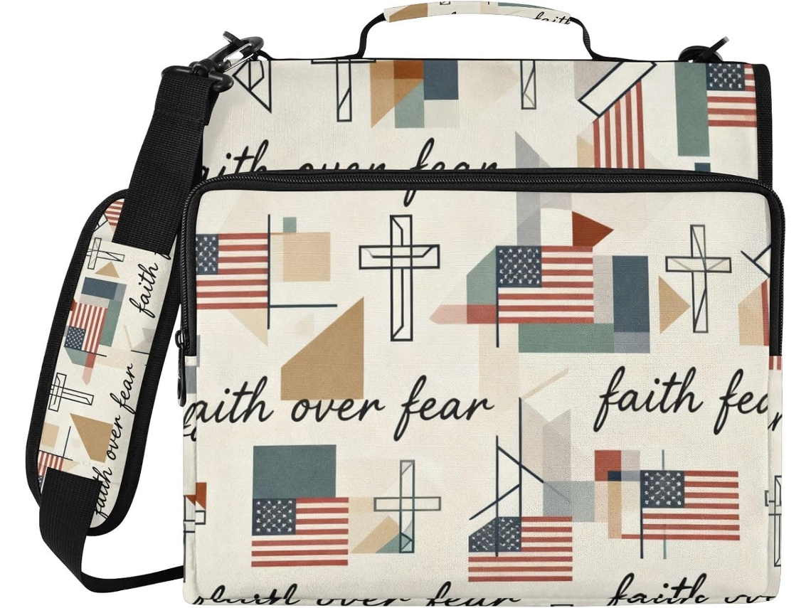 Bolsa Escolar Com Zíper, Alça De Ombro E Várias Bolsas Com Zíper, Ilustração Fé Acima Do Medo, Bandeira De 3, 8cm Com