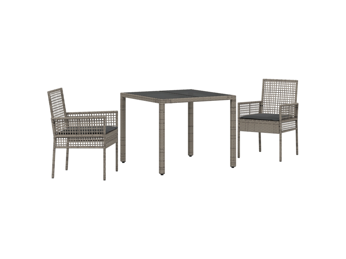 Conjunto 3 Conjunto De Jantar Para Jardim Vidaxl Cinzento Vime Pe (90 X 90 X 75 Cm)