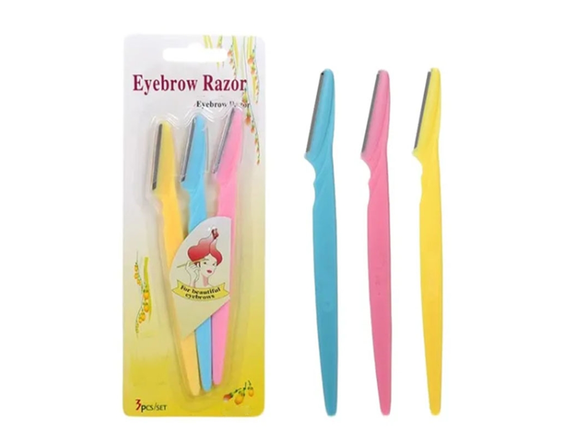 Set De 3 Lâminas De Barbear Para Cejas De Aço Inoxidável Com Cabo Antiderrapante E Cores Variadas