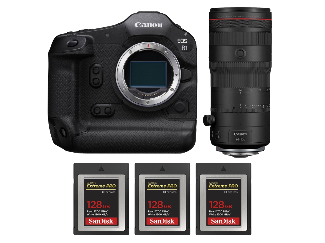Eos R1 + Rf 24 105mm F/2.8 L Is Usm Z + 3 Sandisk 128gb Extreme Pro Cfexpress Type B + Ebook “20 Dicas para Fotos Que Impressionam” CANON
