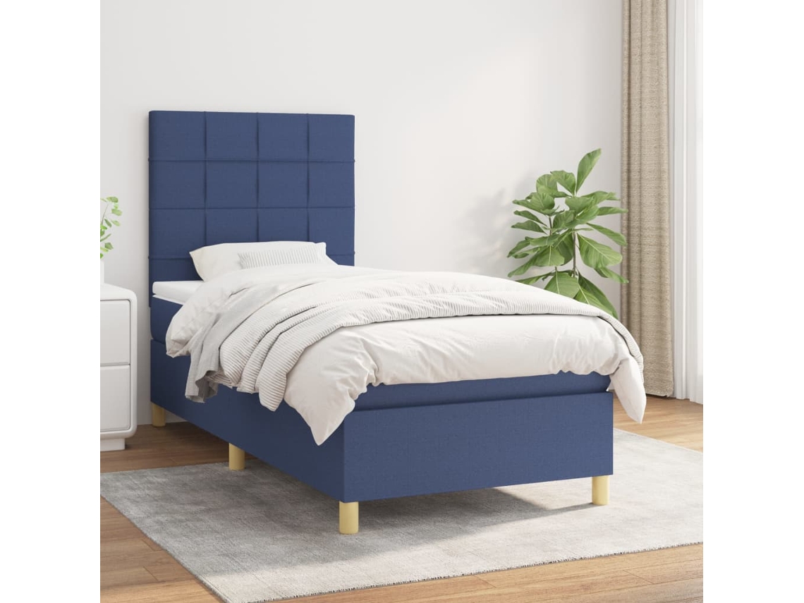 Vidaxl Cama Com Molas/colchão 80x200 Cm Tecido Azul