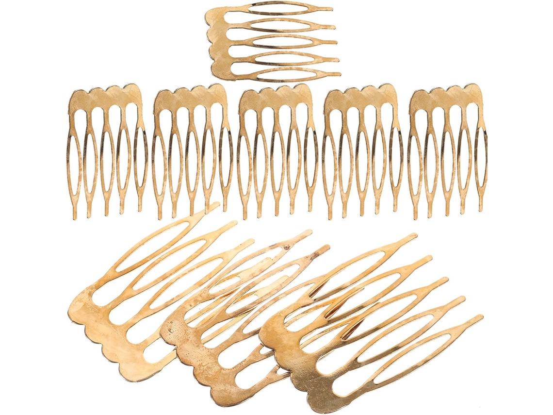Conjunto De 10 Mini Pentes Laterais Franceses Em Metal Banhado A Ouro, Para Mulheres.