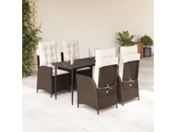 Vidaxl 5 Pcs Conjunto Jantar P/ Jardim C/ Almofadões Vime Pe Castanho