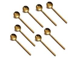 2026 set de 8 Colheres de Café Espresso de Aço Inoxidável com 13,5 Cm, Cabo Mate Dourado para Sobremesas, Sorvetes e Açúcar
