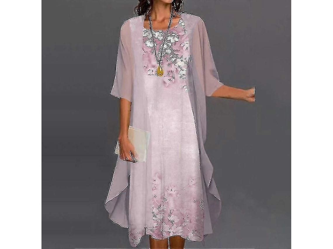 Vestido Boho Feminino 2026 com Cardigã Estampado Floral, Conjunto Casual de Duas Peças S2024123014869