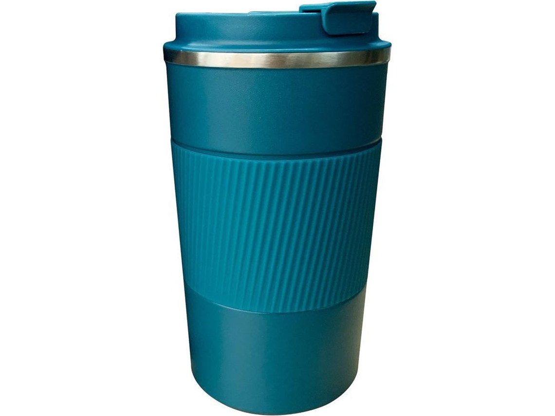 Caneca térmica para viagem, ideal para bebidas quentes e frias, com tampa à prova de vazamentos, em aço inoxidável, 510ml, azul.