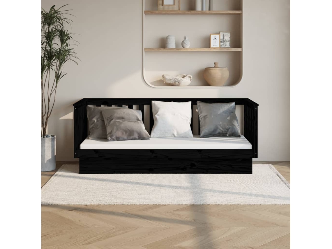 Vidaxl Sofá cama 75x190 Cm Madeira de Pinho Maciça Preto