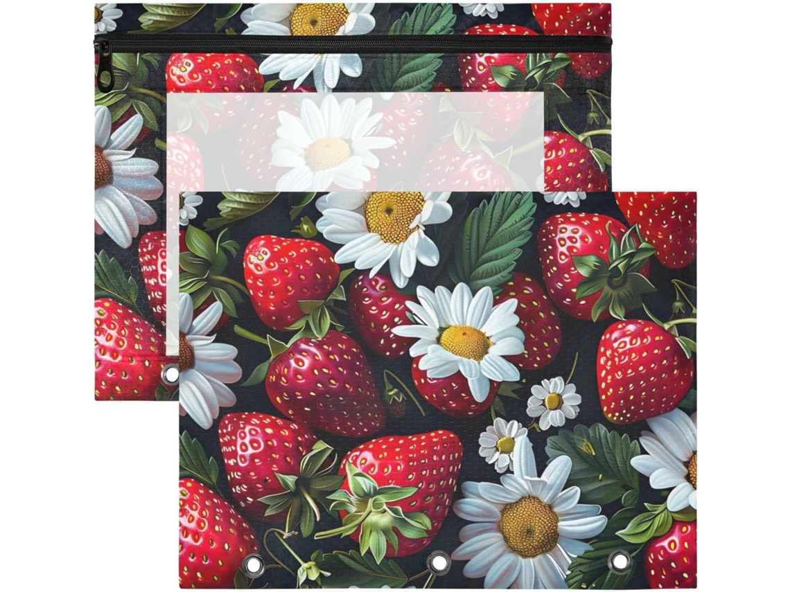 Frmg A0900080a Estojo Lápis A4 Com 3-argolas E Fecho, Estampa De Flor Morango, Pastas Documentos A0900080a