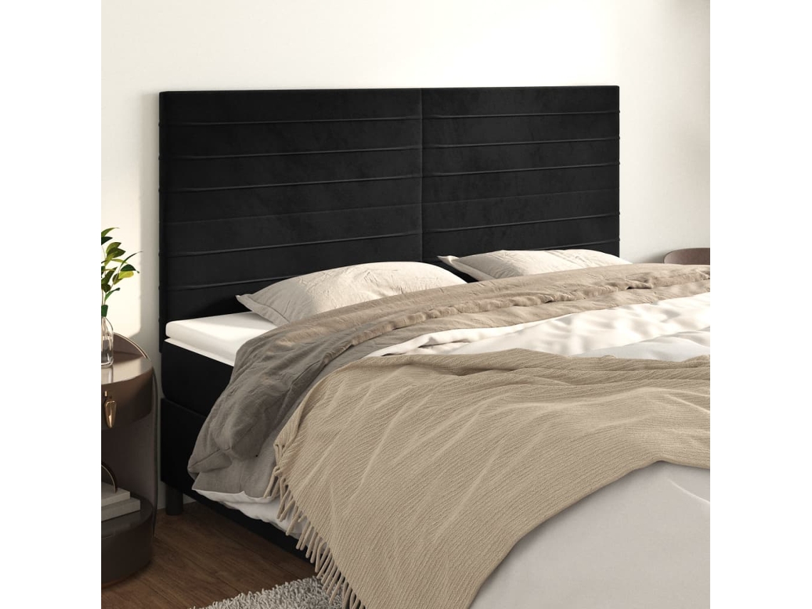 Vidaxl Cabeceira Preta 180x5x118/128 Cm Veludo