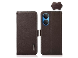 Capa Para Celular Khazneh Em Couro De Lichia Com Fecho Magnético Lateral E Proteção Rfid Para Honor X7 / Play 30 Plus