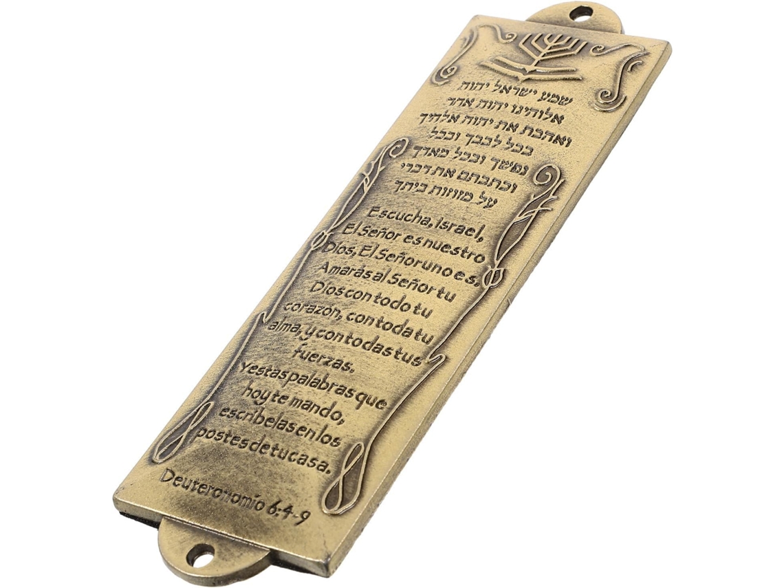 Mezuzá Metal Dourado Design Clássico 2 Furos Decoração Artística Delicada Fácil Guardar Protege Ideal Parede GOKOCO