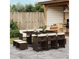Vidaxl 11 Pcs Conjunto Jantar P/ Jardim C/ Almofadões Vime Pe Castanho