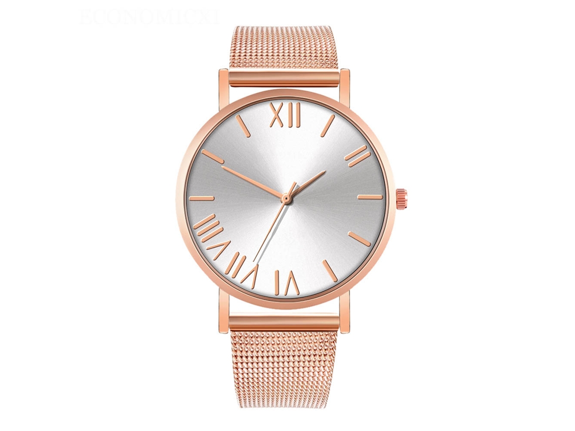 Reloj De Cuarzo De Pareja Con Correa De Malla Estilo Casual (blanco Oro Rosa)