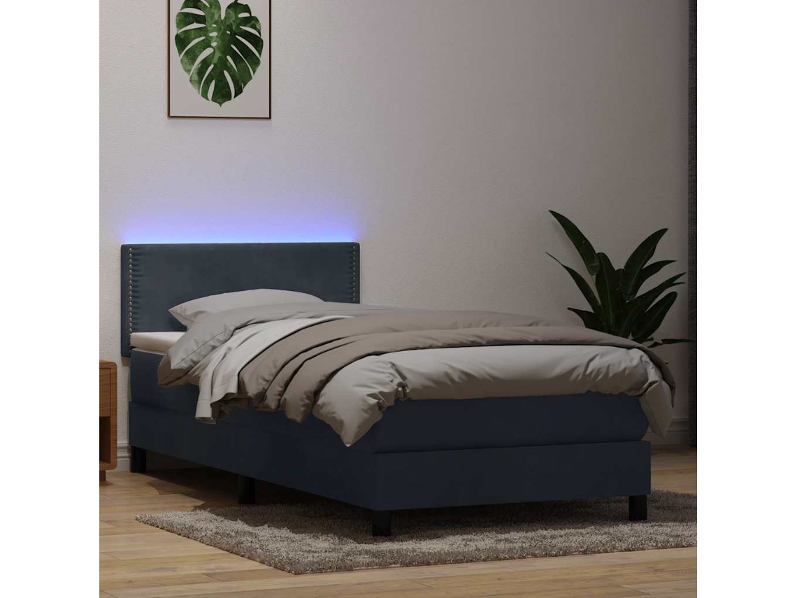 Cama Com Molas/colchão 90x220 Cm Veludo Cinzento-escuro