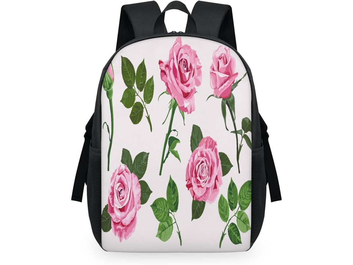 Mochila Tropicallife com estampa de rosas para crianças, tamanho 32,5 x 15