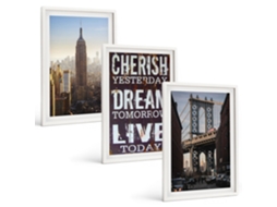 Quadros Decorativos Para Parede Citação Sobre Paisagens De Nova York Moldura Branca Pinturas De Quarto Espelharte (3 Piezas De 40x60 Cm)
