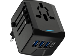 Adaptador de Viagem Universal com 3 Portas Usb, Carregamento Rápido de 2, Compatível com Tomadas da Ue, Eua, Au e Ásia AQUAFORGE