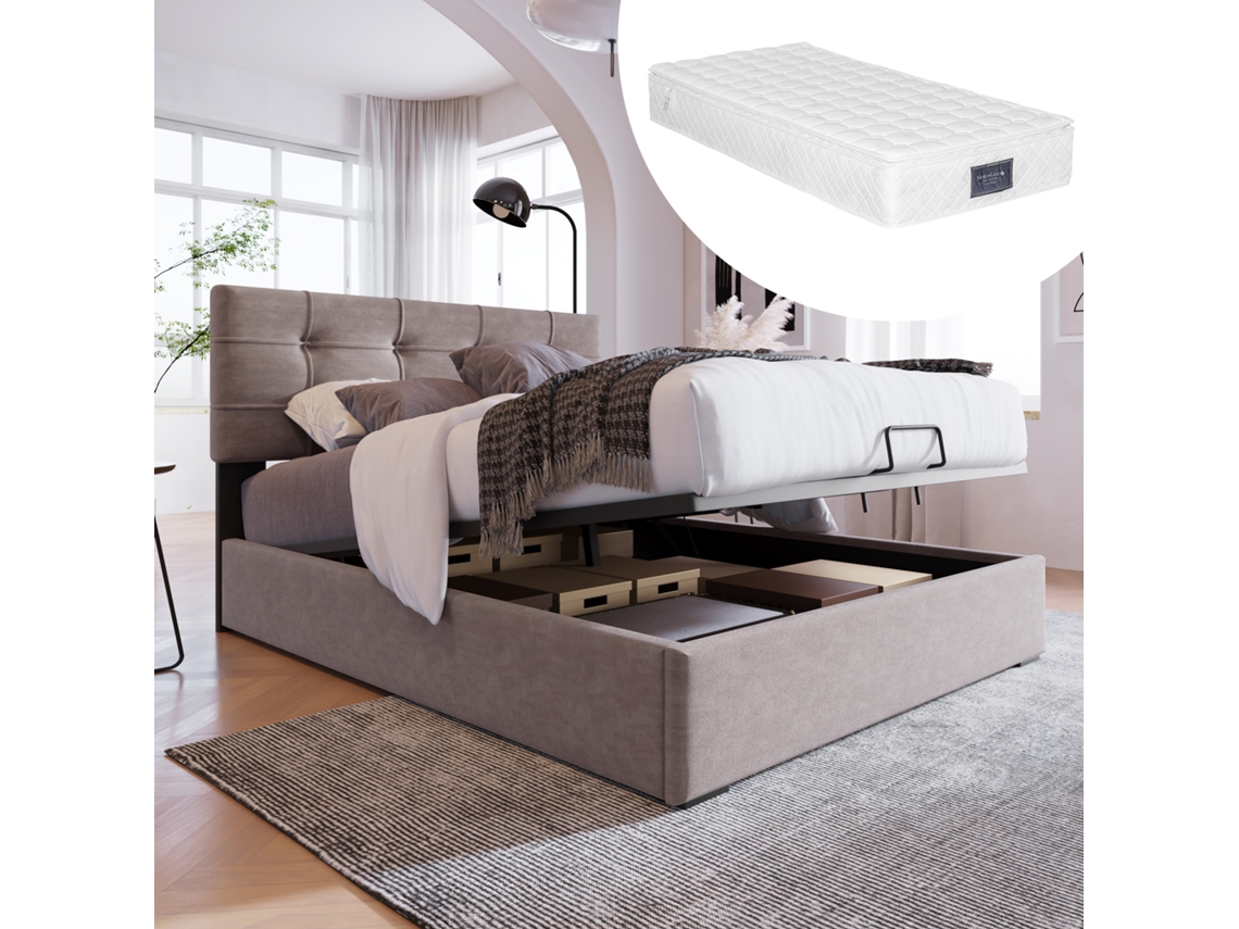 Cama Solteiro Cinza Claro 90x200cm Estofada, Hidráulica, Cabeceira Ajustável, Ripas (c/ Colchão). -op
