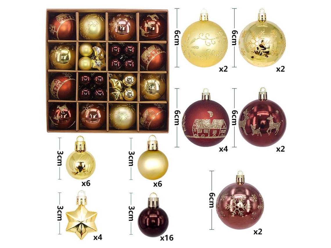 Elysve Bolas De Natal 44 Peças Dourado, 5 Cm, Caf Para Árvore E Decoração