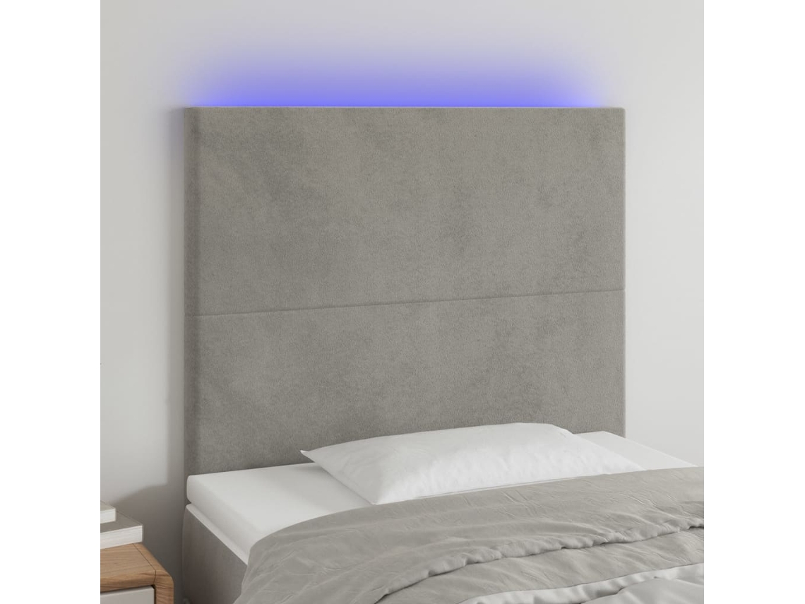 Vidaxl Cabeceira Cama C/ Luzes Led Veludo 80x5x118/128cm Cinza-claro