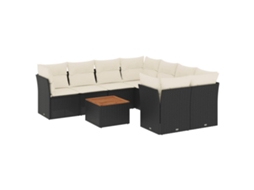 Conjunto de 9 Sofás para Jardim com Almofadões Vime Pe Preto MAISON EXCLUSIVE (9 pcs)