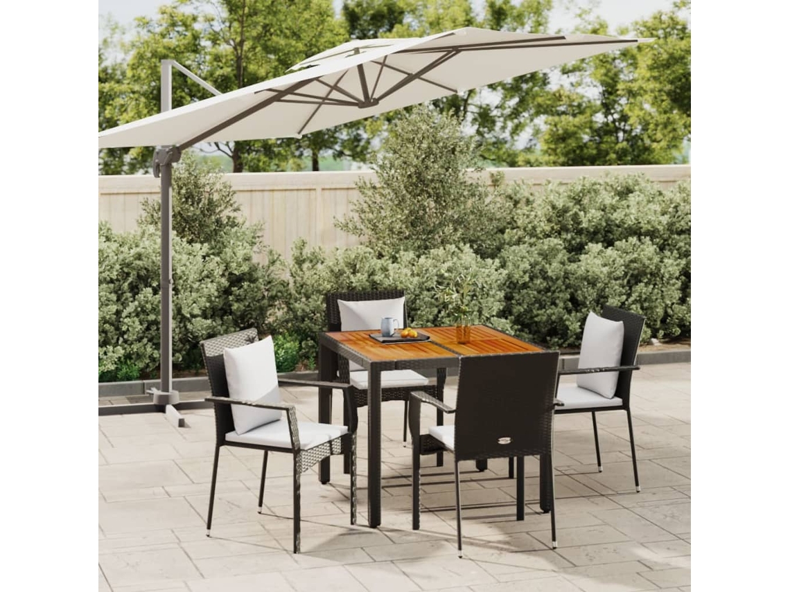 Vidaxl 5 Pcs Conjunto De Jantar P/ Jardim C/ Almofadões Vime Pe Preto