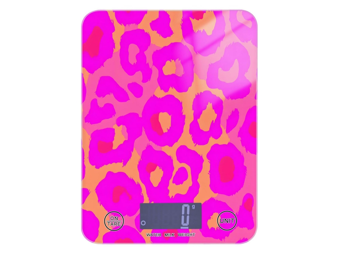 Balança De Cozinha Digital Pequena Neon Sundown Leopard Magenta Spices Capacidade 5kg 5g, Fácil De Limpar, Com 4-pontas