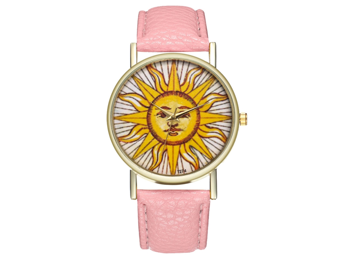 Relógio de pulso analógico Zhoulianfa rosa com quartzo e pulseira de PU para homens e mulheres.