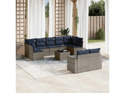 Vidaxl 10 Pcs Conjunto Sofás P/ Jardim C/ Almofadões Vime Pe Cinzento