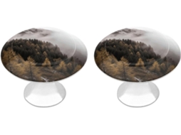Conjunto De 2 Puxadores Aço Inoxidável Para Armários Cozinha, Com Paisagem Personalizada De Árvores E Montanhas Envoltas