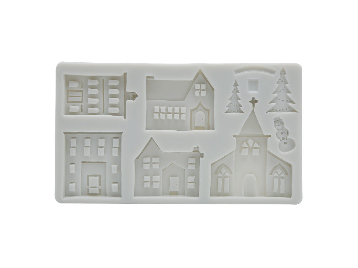 Molde de silicone em formato de castelo de Natal para bolos, chocolate, argila e decoração de cozinha.