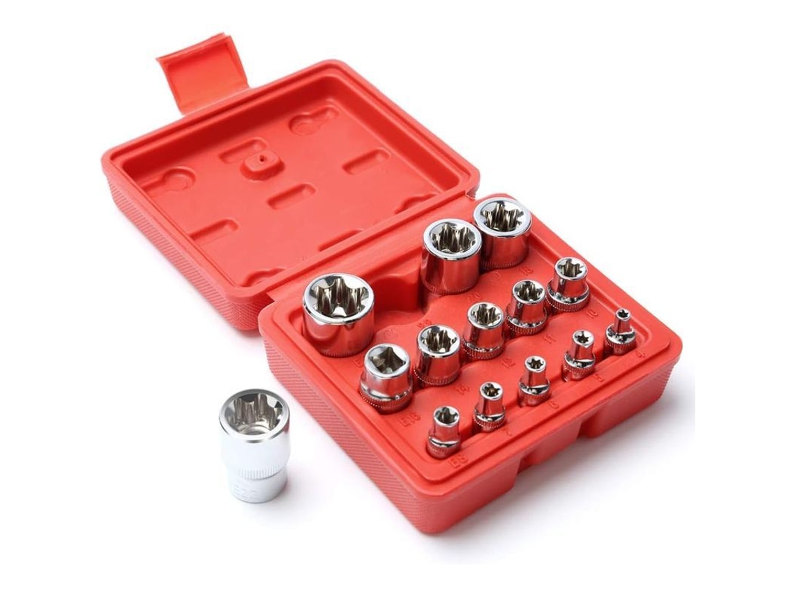 Set De 14 Peças De Porcas Torx Estrela, Caixa De Ratchê Tipo Ii, Compatibilidade 1/4'', 3/8'', 1/2''