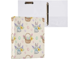 Pasta de 3 Argolas para Papel Tamanho Carta , Coelhinho da Páscoa Redondo e Fofo com Porta pra (27,9 X 21,6 Cm)